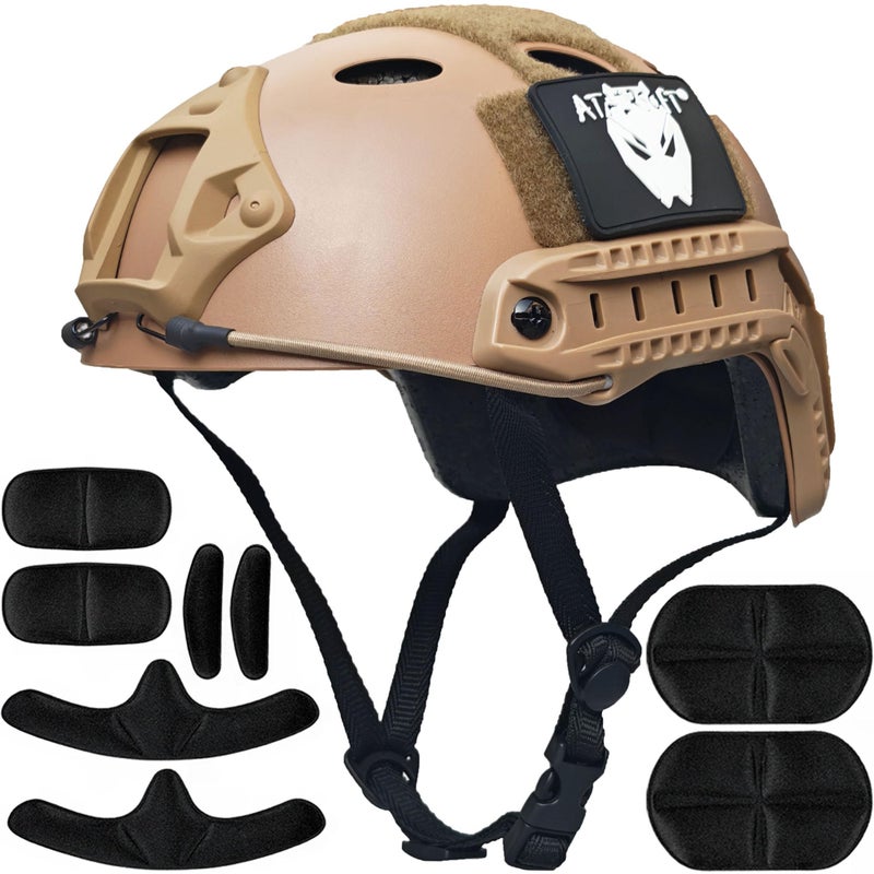 ATAIRSOFT PJ Type Tactical Airsoft Fast Helmet, Lightweight ABS with NVG Mount & Side Rails Bump Protection for Men, Women Air Soft, Paintball, Cosplay, Caving, Hunting, Hiking - DE Tan - Image 1